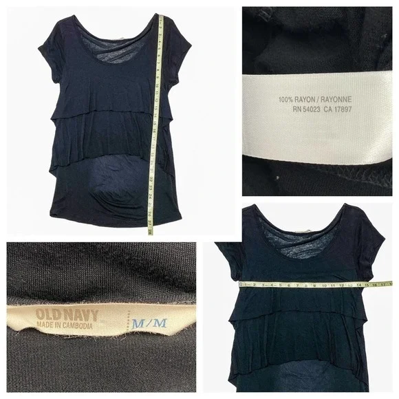 OLD Navy Black Layered Tiered Blouse Size Medium - Picture 2 of 11